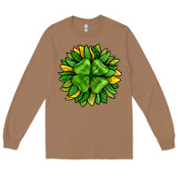 Toasted Coconut St. Patricks Sunflower With Clover Long Sleeve Tee - BundleAndBundleShop