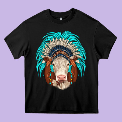 Hereford Indian Headdress Heavy Core Tee Designed By Jahusdesignshop