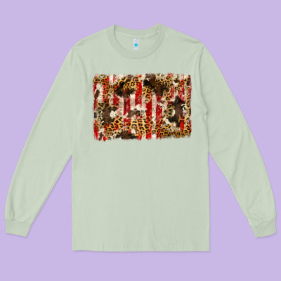 America, Cowhide, Leopard Backgraund Long Sleeve Tee Designed By Jahusdesignshop