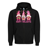 Black Happy holidays with gnomes Zipper Hoodie - NancyCooperArtShop