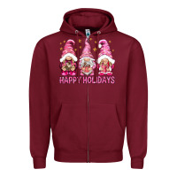Burgundy Happy holidays with gnomes Zipper Hoodie - NancyCooperArtShop
