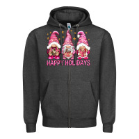 Charcoal Heather Happy holidays with gnomes Zipper Hoodie - NancyCooperArtShop