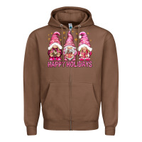 Chestnut Happy holidays with gnomes Zipper Hoodie - NancyCooperArtShop