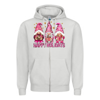Dove Grey Happy holidays with gnomes Zipper Hoodie - NancyCooperArtShop