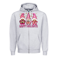 Heather Grey Happy holidays with gnomes Zipper Hoodie - NancyCooperArtShop