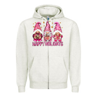 Oatmeal Heather Happy holidays with gnomes Zipper Hoodie - NancyCooperArtShop