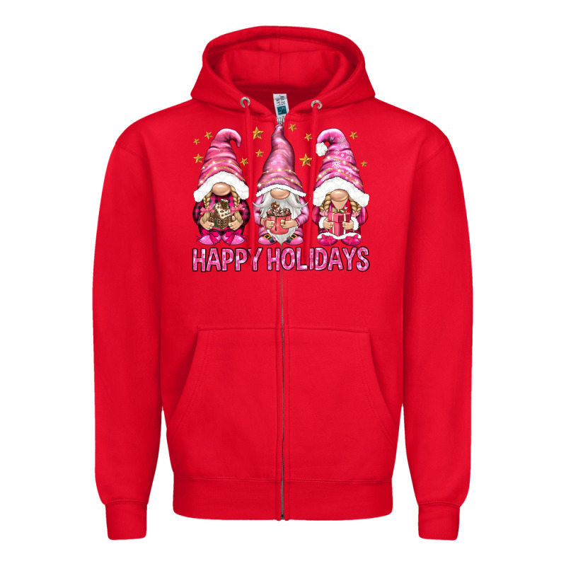 Happy Holidays With Gnomes Zipper Hoodie by NancyCooperArtShop | Teevron