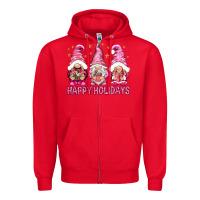 Red Happy holidays with gnomes Zipper Hoodie - NancyCooperArtShop