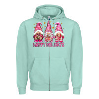 Seafoam Happy holidays with gnomes Zipper Hoodie - NancyCooperArtShop