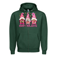Sports Green Happy holidays with gnomes Zipper Hoodie - NancyCooperArtShop