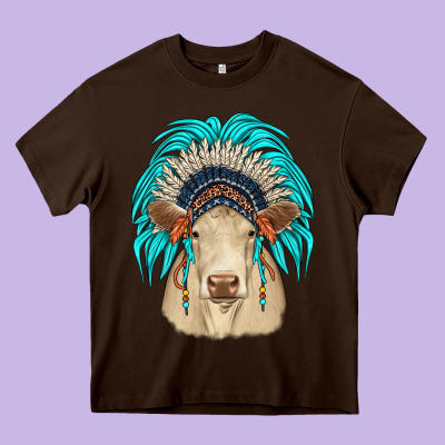 Charolais Indian Headdress Heavy Core Tee Designed By Jahusdesignshop