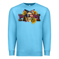 Ocean Blue american mom skull Premium Sweatshirt - CowGirlArtShop