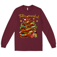 Burgundy Christmas Feliz Navidad Long Sleeve Tee - BundleAndBundleShop