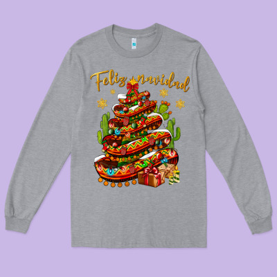 Christmas Feliz Navidad Long Sleeve Tee Designed By Bundleandbundleshop