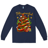 Navy Christmas Feliz Navidad Long Sleeve Tee - BundleAndBundleShop