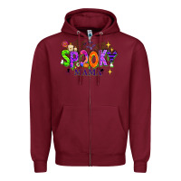 Burgundy Halloween Spooky Mama Zipper Hoodie - texasbilliewilder
