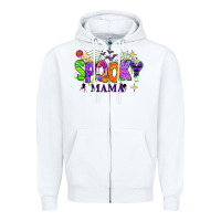 White Halloween Spooky Mama Zipper Hoodie - texasbilliewilder
