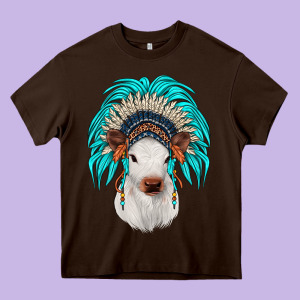 Calf Indian Headdress Heavy Core Tee Designed By Jahusdesignshop