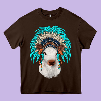 Calf Indian Headdress Heavy Core Tee Designed By Jahusdesignshop