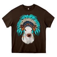 Chocolate Brown calf indian headdress Heavy Core Tee - JahusDesignShop