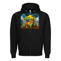 Black Cemetery with Ghost Cats Zipper Hoodie - texasbilliewilder