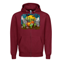 Burgundy Cemetery with Ghost Cats Zipper Hoodie - texasbilliewilder