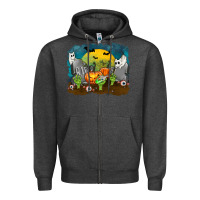 Charcoal Heather Cemetery with Ghost Cats Zipper Hoodie - texasbilliewilder