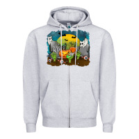 Heather Grey Cemetery with Ghost Cats Zipper Hoodie - texasbilliewilder