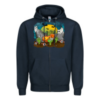 Navy Cemetery with Ghost Cats Zipper Hoodie - texasbilliewilder