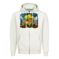 Oatmeal Heather Cemetery with Ghost Cats Zipper Hoodie - texasbilliewilder