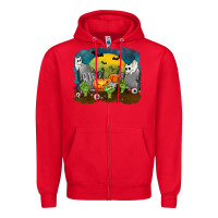 Red Cemetery with Ghost Cats Zipper Hoodie - texasbilliewilder