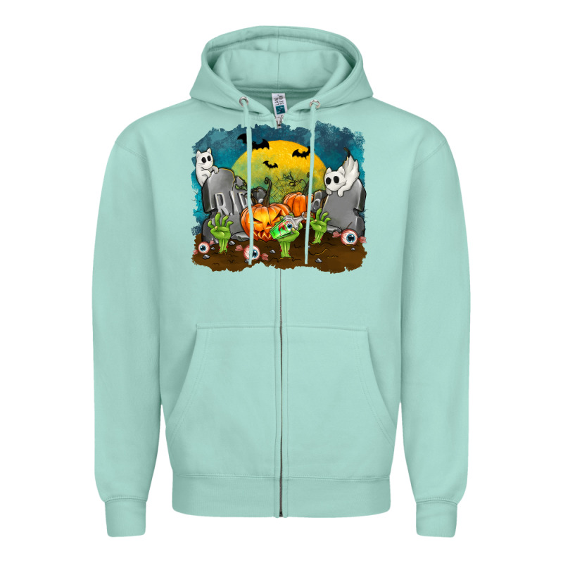 Cemetery With Ghost Cats Zipper Hoodie by texasbilliewilder | Teevron