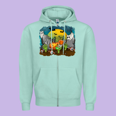 Cemetery With Ghost Cats Zipper Hoodie Designed By Texasbilliewilder