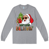 Heather Grey Don't Stop Believing Santa Long Sleeve Tee - BundleAndBundleShop
