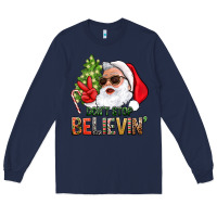 Navy Don't Stop Believing Santa Long Sleeve Tee - BundleAndBundleShop