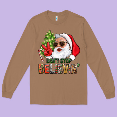 Don't Stop Believing Santa Long Sleeve Tee Designed By Bundleandbundleshop