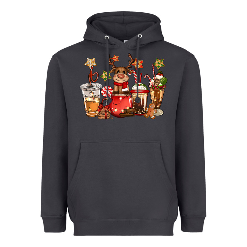 Christmas Reindeer Coffee Heavyweight Hoodie by CowGirlArtShop | Teevron