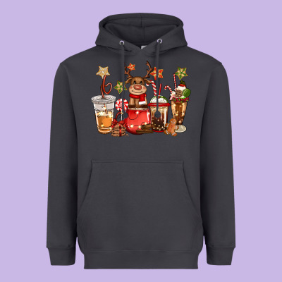 Christmas Reindeer Coffee Heavyweight Hoodie Designed By Cowgirlartshop