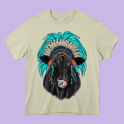 Black Angus Indian Headdress Heavy Core Tee Designed By Jahusdesignshop