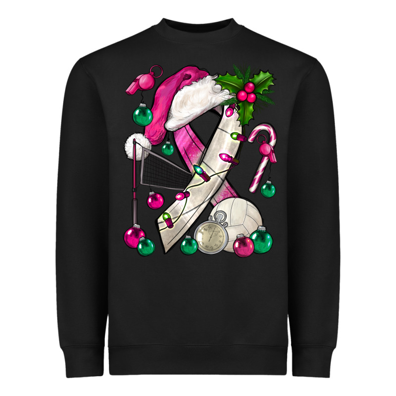 Pink Christmas Breast Cancer Ribbon Volleyball Heavyweight Sweatshirt by BundleAndBundleShop | Teevron