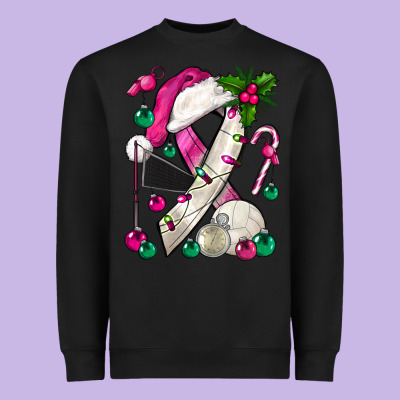 Pink Christmas Breast Cancer Ribbon Volleyball Heavyweight Sweatshirt Designed By Bundleandbundleshop