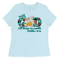 Baby Blue with god all things are possible daisy Ladies Tee - AdoDesignShop