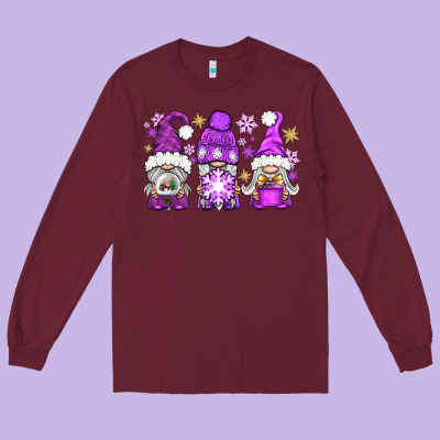 Purple Winter Gnomies Long Sleeve Tee Designed By Bundleandbundleshop