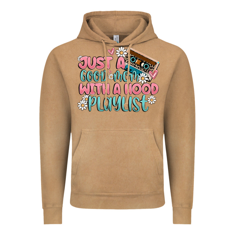 Just A Good Mom With A Hood Playlist Vintage Hoodie by MaliasSmallBusiness | Teevron