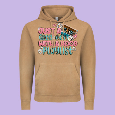 Just A Good Mom With A Hood Playlist Vintage Hoodie Designed By Maliassmallbusiness