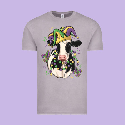 Mardi Gras Cow Vintage Tee Designed By Maliassmallbusiness