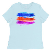 Baby Blue Blue Orange Purple Colored Triple Brush Strokes Ladies Tee - Bettercallsaul