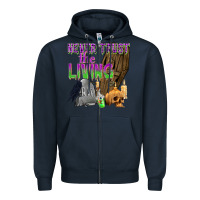 Navy Never Trust The Living Zipper Hoodie - texasbilliewilder