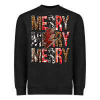 Black Merry Merry Merry Christmas Lightning Bolt Heavyweight Sweatshirt - BundleAndBundleShop
