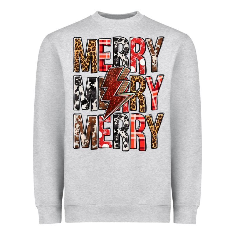 Merry Merry Merry Christmas Lightning Bolt Heavyweight Sweatshirt by BundleAndBundleShop | Teevron